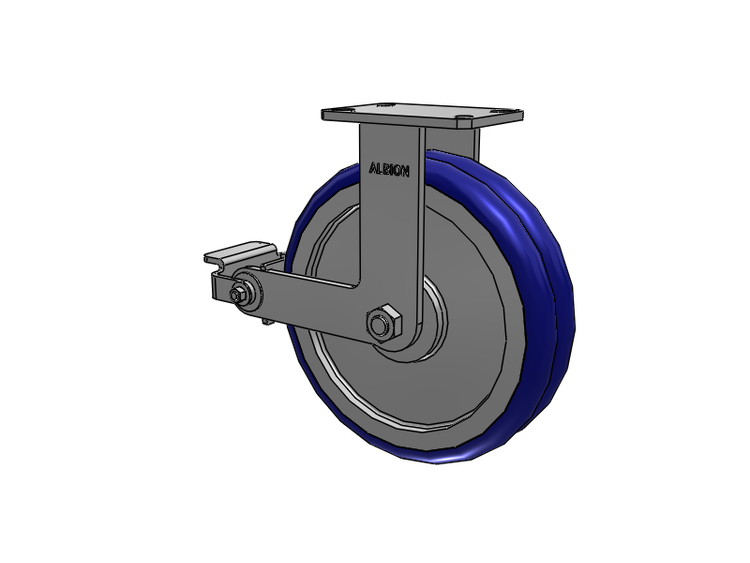 310 Series Top Plate Rigid Caster with 12 x 3 Blue Tread on Aluminum Core EY - Swivel-EAZ (Crown) Wheel and Poly Cam Brake