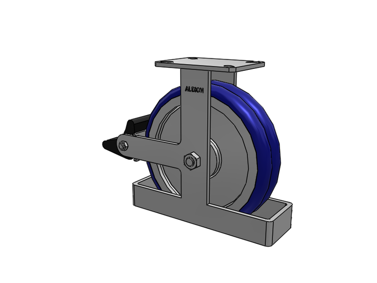 Roulette rigide à plaque supérieure de la série 310, avec bande de roulement bleue 12 x 3 sur noyau en aluminium EY - Roue pivotante EAZ (Crown) et frein intégré Poly Lock