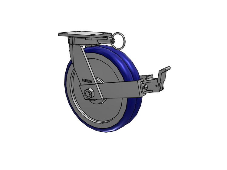 Roulette pivotante à plaque supérieure de la série 310, avec bande de roulement bleue 12 x 3 sur noyau en aluminium EY - Roue pivotante EAZ (Crown) et frein de face