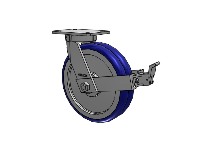 Roulette pivotante à plaque supérieure de la série 310, avec bande de roulement bleue 12 x 3 sur noyau en aluminium EY - Roue pivotante EAZ (Crown) et frein de face
