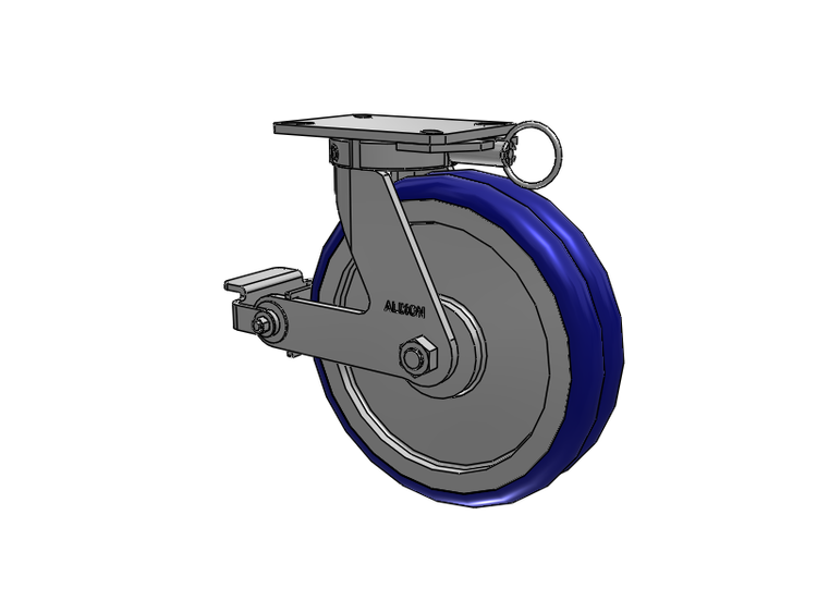 310 Series Top Plate Swivel Caster with 12 x 3 Blue Tread on Aluminum Core EY - Swivel-EAZ (Crown) Wheel and Poly Cam Brake