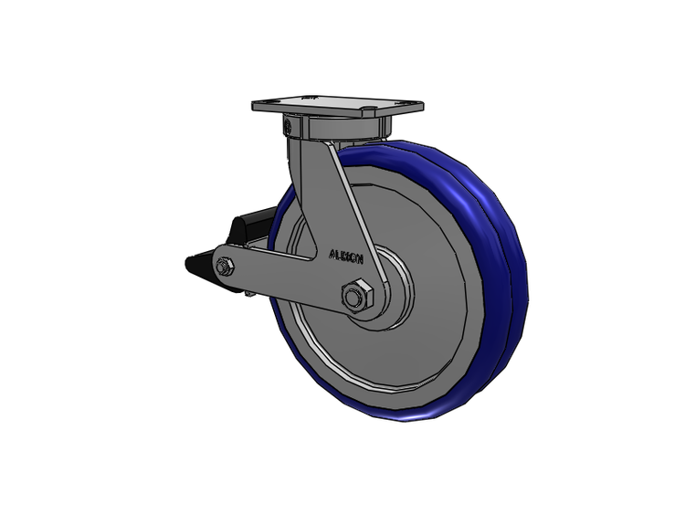 310 Series Top Plate Swivel Caster with 12 x 3 Blue Tread on Aluminum Core EY - Swivel-EAZ (Crown) Wheel and Poly Lock Integrated Brake