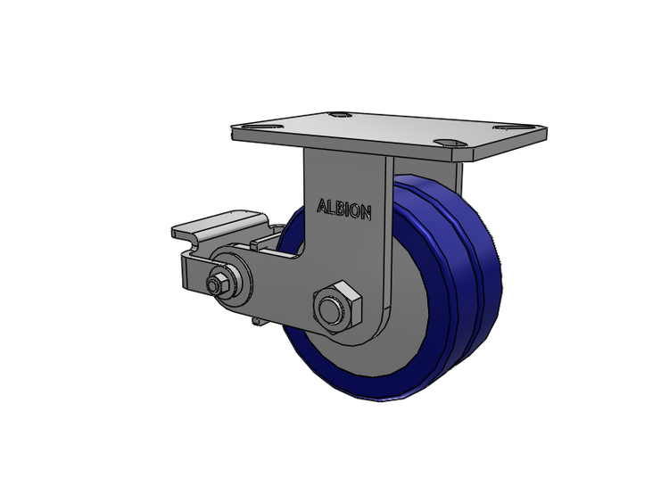310 Series Top Plate Rigid Caster with 6 x 3 Blue Tread on Aluminum Core EZ - Swivel-EAZ (Flat) Wheel and Poly Cam Brake