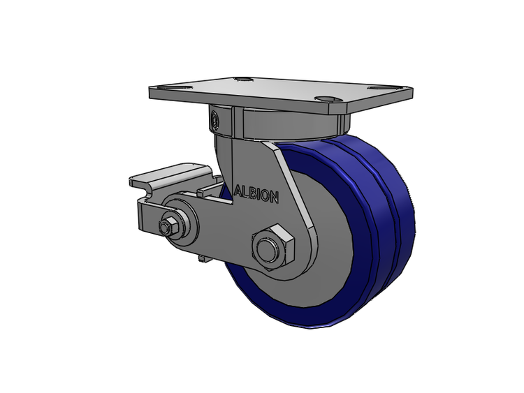 310 Series Top Plate Swivel Caster with 6 x 3 Blue Tread on Aluminum Core EZ - Swivel-EAZ (Flat) Wheel and Poly Cam Brake