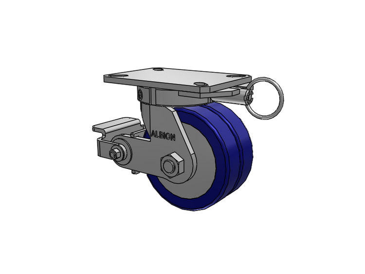 310 Series Top Plate Swivel Caster with 6 x 3 Blue Tread on Aluminum Core EZ - Swivel-EAZ (Flat) Wheel and Poly Cam Brake