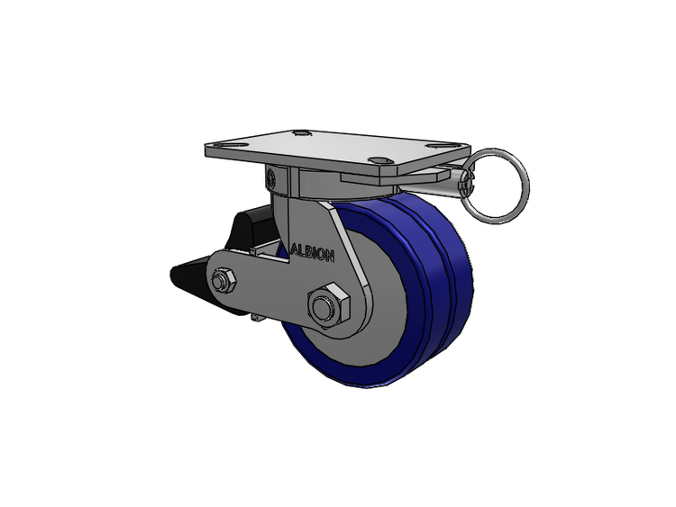 310 Series Top Plate Swivel Caster with 6 x 3 Blue Tread on Aluminum Core EZ - Swivel-EAZ (Flat) Wheel and Poly Lock Integrated Brake