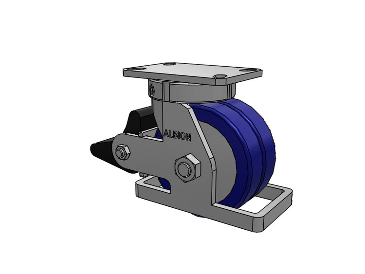 310 Series Top Plate Swivel Caster with 6 x 3 Blue Tread on Aluminum Core EZ - Swivel-EAZ (Flat) Wheel and Poly Lock Integrated Brake