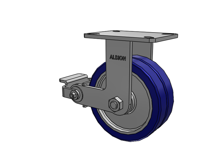 310 Series Top Plate Rigid Caster with 8 x 3 Blue Tread on Aluminum Core EZ - Swivel-EAZ (Flat) Wheel and Poly Cam Brake