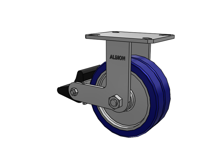 310 Series Top Plate Rigid Caster with 8 x 3 Blue Tread on Aluminum Core EZ - Swivel-EAZ (Flat) Wheel and Poly Lock Integrated Brake