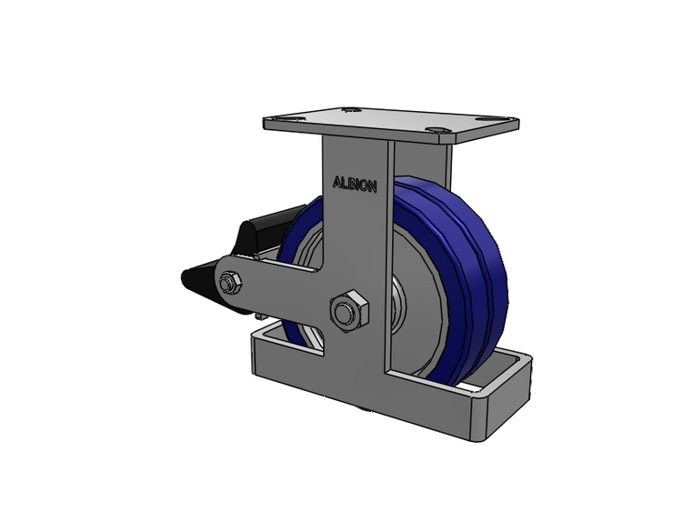 310 Series Top Plate Rigid Caster with 8 x 3 Blue Tread on Aluminum Core EZ - Swivel-EAZ (Flat) Wheel and Poly Lock Integrated Brake