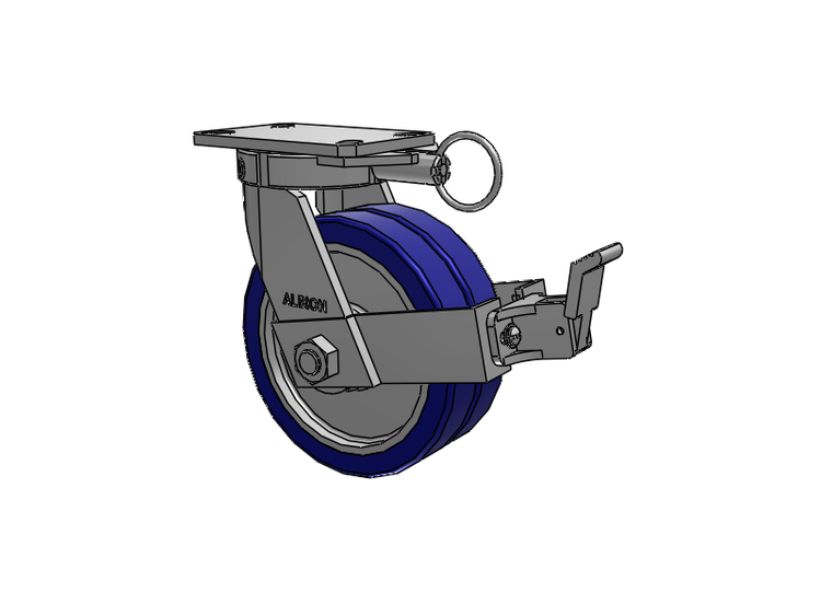 Roulette pivotante à plaque supérieure de la série 310, avec bande de roulement bleue 8 x 3 sur noyau en aluminium EZ - Roue pivotante EAZ (plate) et frein de face