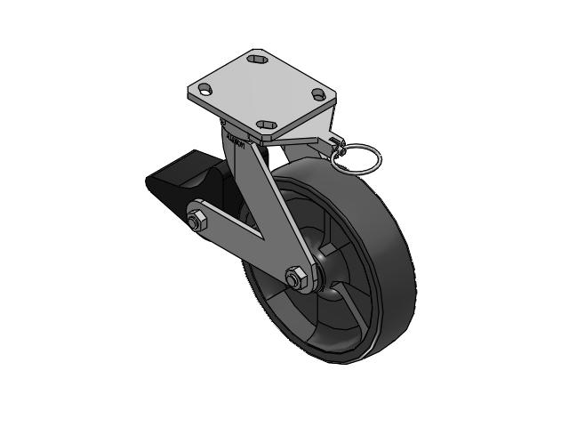 110 Series Kingpinless Top Plate Swivel Caster with 8 x 2 Dark Grey Nylon DT - Heavy Duty Glass-Filled Nylon Wheel and Poly Lock Integrated Brake
