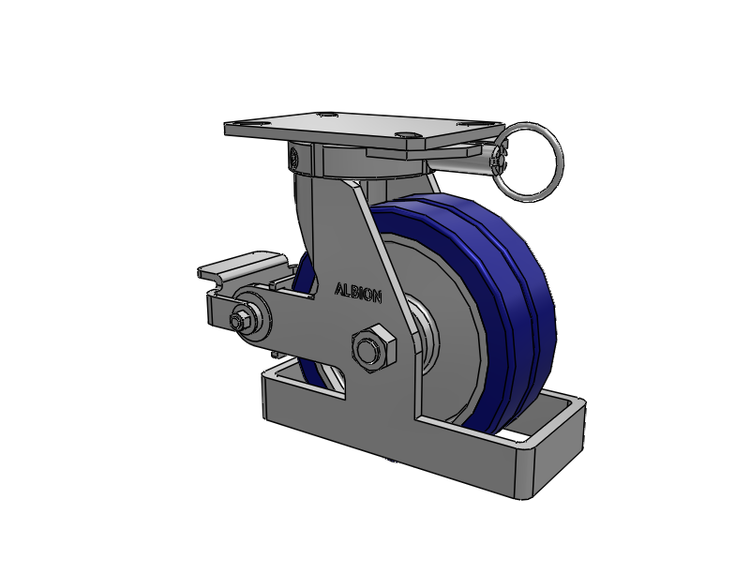 Roulette pivotante à plaque supérieure de la série 310, avec bande de roulement bleue 8 x 3 sur noyau en aluminium EZ - Roue pivotante EAZ (plate) et frein à came en polyuréthane