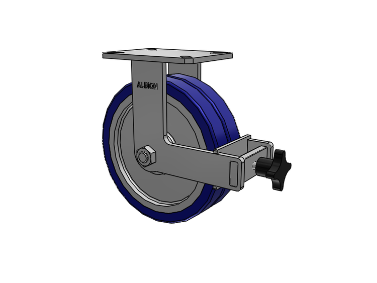 310 Series Top Plate Rigid Caster with 10 x 3 Blue Tread on Aluminum Core EZ - Swivel-EAZ (Flat) Wheel and Face Brake