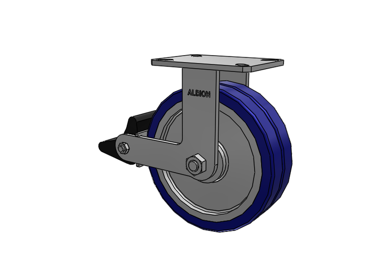 310 Series Top Plate Rigid Caster with 10 x 3 Blue Tread on Aluminum Core EZ - Swivel-EAZ (Flat) Wheel and Poly Lock Integrated Brake