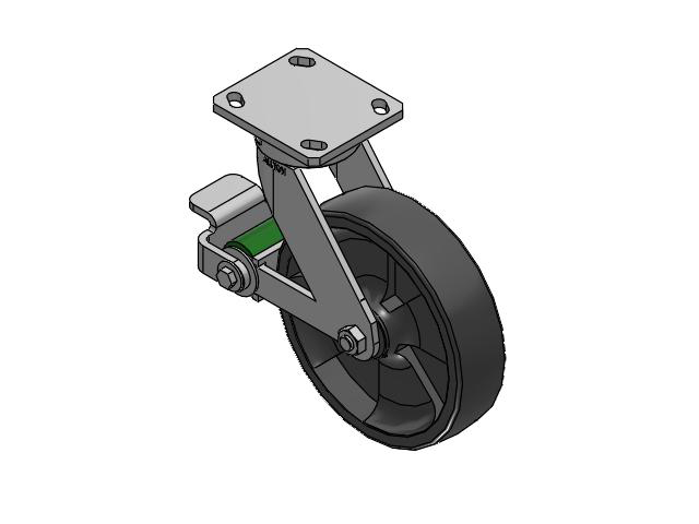 110 Series Kingpinless Top Plate Swivel Caster with 8 x 2 Dark Grey Nylon DT - Heavy Duty Glass-Filled Nylon Wheel and Poly Cam Brake