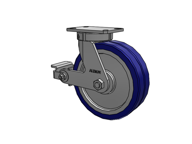 310 Series Top Plate Swivel Caster with 10 x 3 Blue Tread on Aluminum Core EZ - Swivel-EAZ (Flat) Wheel and Poly Cam Brake