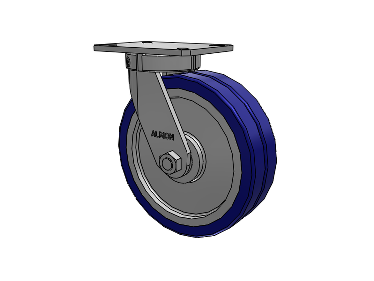 Roulette pivotante à plaque supérieure de la série 310, avec bande de roulement bleue 10 x 3 sur noyau en aluminium EZ - Roue pivotante EAZ (plate)