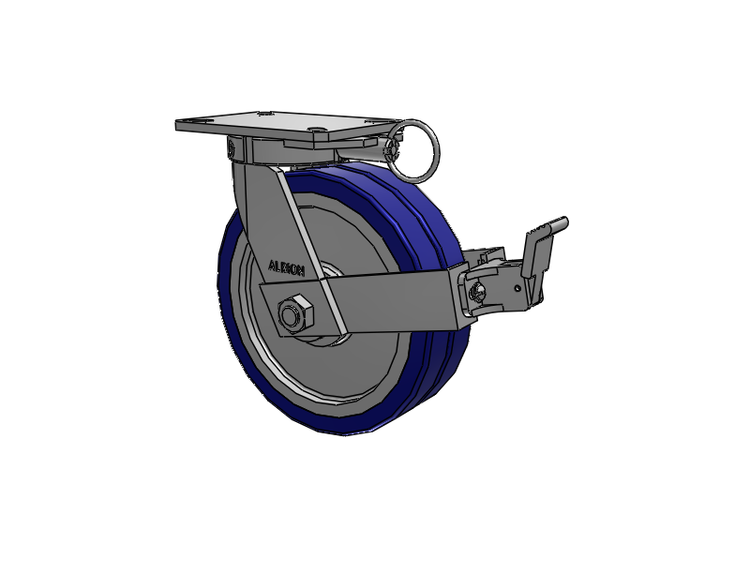 310 Series Top Plate Swivel Caster with 10 x 3 Blue Tread on Aluminum Core EZ - Swivel-EAZ (Flat) Wheel and Face Brake