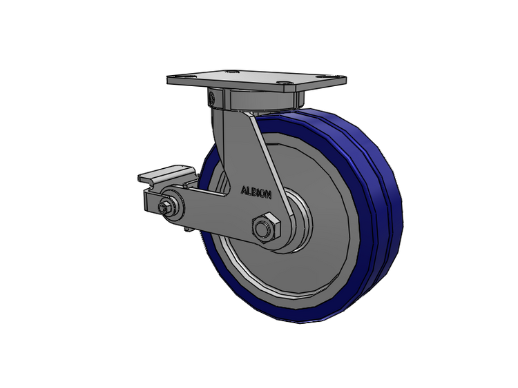 310 Series Top Plate Swivel Caster with 10 x 3 Blue Tread on Aluminum Core EZ - Swivel-EAZ (Flat) Wheel and Poly Cam Brake