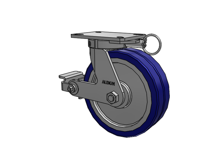 310 Series Top Plate Swivel Caster with 10 x 3 Blue Tread on Aluminum Core EZ - Swivel-EAZ (Flat) Wheel and Poly Cam Brake