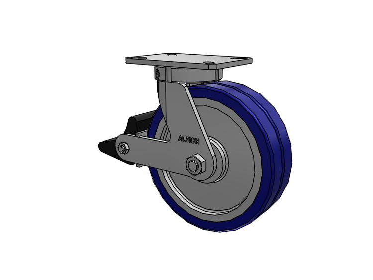 310 Series Top Plate Swivel Caster with 10 x 3 Blue Tread on Aluminum Core EZ - Swivel-EAZ (Flat) Wheel and Poly Lock Integrated Brake