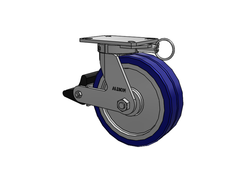 Roulette pivotante à plaque supérieure de la série 310, avec bande de roulement bleue 10 x 3 sur noyau en aluminium EZ - Roue pivotante EAZ (plate) et frein intégré Poly Lock