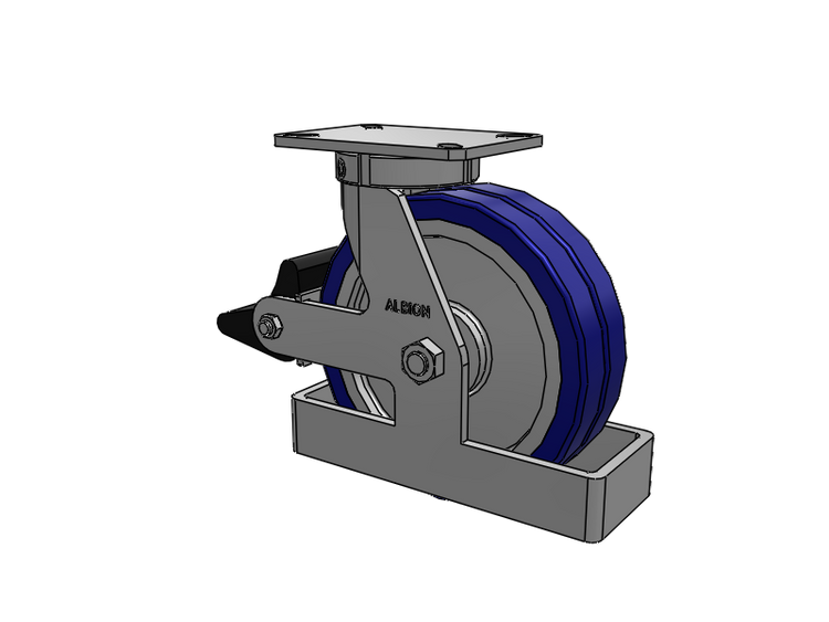 310 Series Top Plate Swivel Caster with 10 x 3 Blue Tread on Aluminum Core EZ - Swivel-EAZ (Flat) Wheel and Poly Lock Integrated Brake