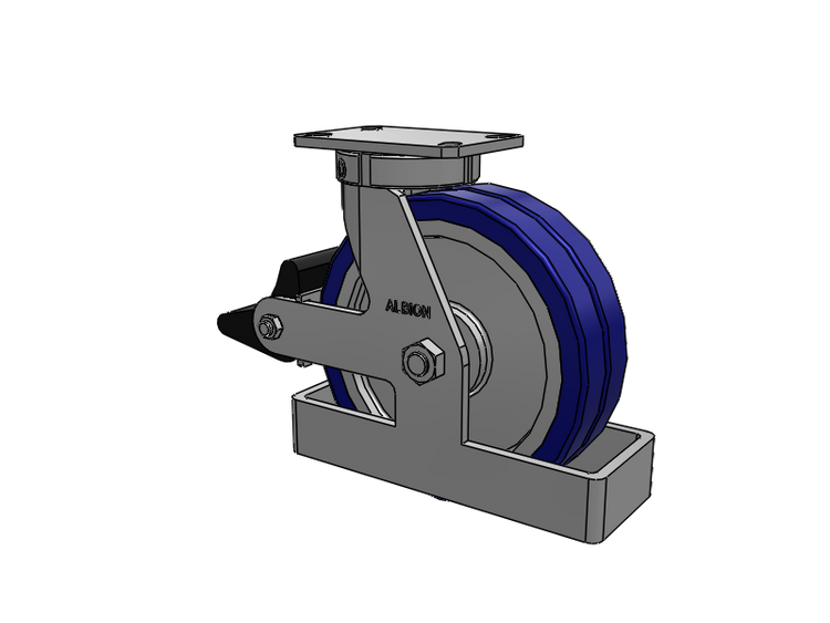 310 Series Top Plate Swivel Caster with 10 x 3 Blue Tread on Aluminum Core EZ - Swivel-EAZ (Flat) Wheel and Poly Lock Integrated Brake