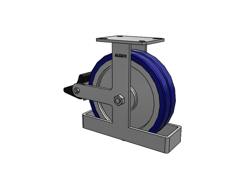Roulette rigide à plaque supérieure de la série 310, avec bande de roulement bleue 12 x 3 sur noyau en aluminium EZ - Roue pivotante EAZ (plate) et frein intégré Poly Lock