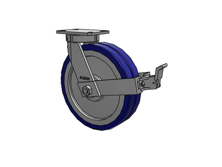 Roulette pivotante à plaque supérieure de la série 310, avec bande de roulement bleue 12 x 3 sur noyau en aluminium EZ - Roue pivotante EAZ (plate) et frein de face