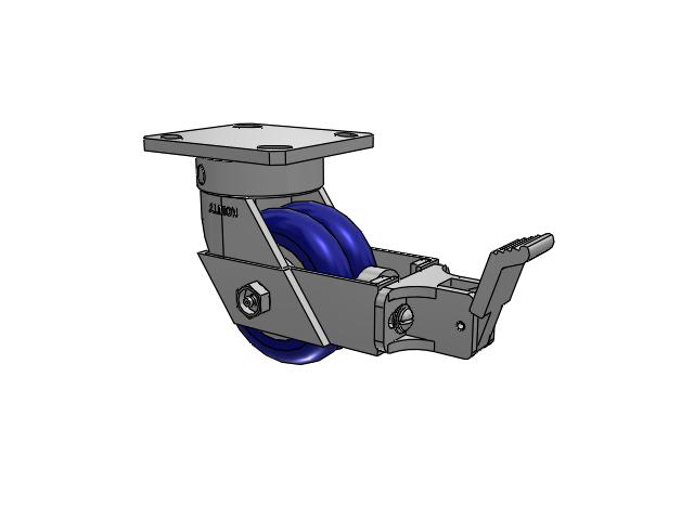 110 Series Kingpinless Top Plate Swivel Caster with 4 x 2 Blue Tread on Aluminum Core EY - Swivel-EAZ (Crown) Wheel and Face Brake