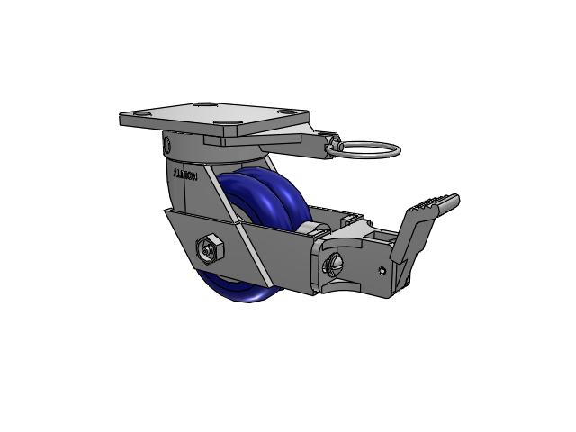 110 Series Kingpinless Top Plate Swivel Caster with 4 x 2 Blue Tread on Aluminum Core EY - Swivel-EAZ (Crown) Wheel and Face Brake