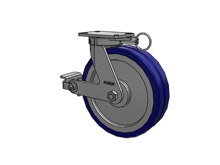 310 Series Top Plate Swivel Caster with 12 x 3 Blue Tread on Aluminum Core EZ - Swivel-EAZ (Flat) Wheel and Poly Cam Brake