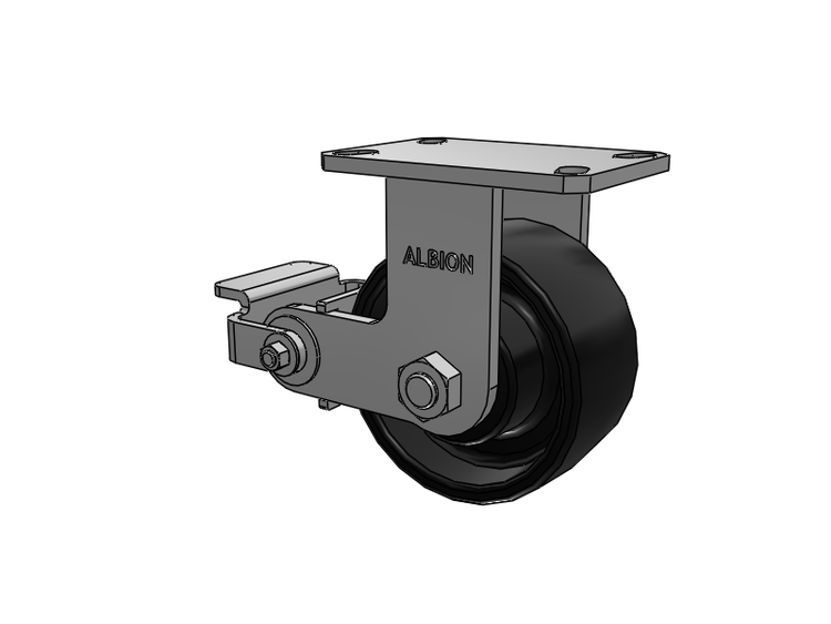 310 Series Top Plate Rigid Caster with 6 x 3 Black Paint FR - Ductile Iron Crowned Tread Wheel and Poly Cam Brake