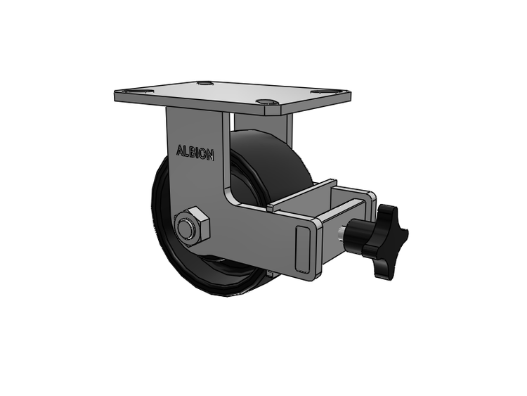 310 Series Top Plate Rigid Caster with 6 x 3 Black Paint FR - Ductile Iron Crowned Tread Wheel and Face Brake