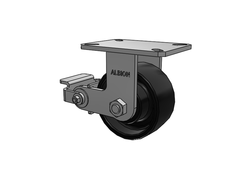 310 Series Top Plate Rigid Caster with 6 x 3 Black Paint FR - Ductile Iron Crowned Tread Wheel and Poly Cam Brake