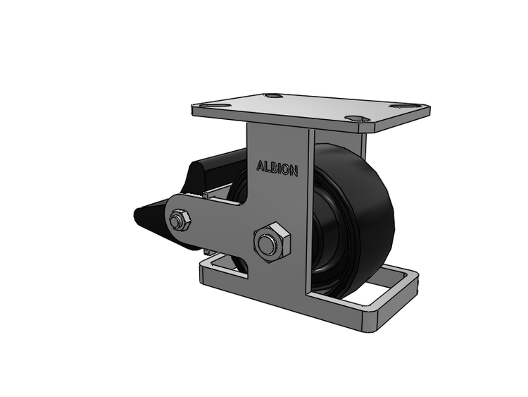 310 Series Top Plate Rigid Caster with 6 x 3 Black Paint FR - Ductile Iron Crowned Tread Wheel and Poly Lock Integrated Brake
