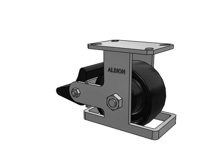 310 Series Top Plate Rigid Caster with 6 x 3 Black Paint FR - Ductile Iron Crowned Tread Wheel and Poly Lock Integrated Brake