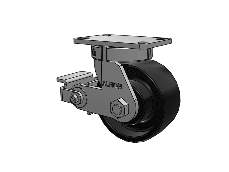 310 Series Top Plate Swivel Caster with 6 x 3 Black Paint FR - Ductile Iron Crowned Tread Wheel and Poly Cam Brake