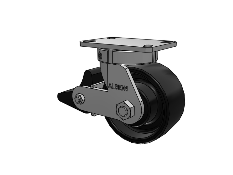 Roulette pivotante à plaque supérieure de la série 310, 6 x 3, peinture noire FR – Roue à bande de roulement bombée en fonte ductile et frein intégré Poly Lock