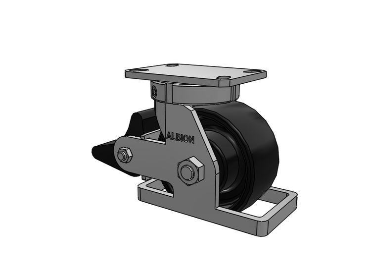 310 Series Top Plate Swivel Caster with 6 x 3 Black Paint FR - Ductile Iron Crowned Tread Wheel and Poly Lock Integrated Brake
