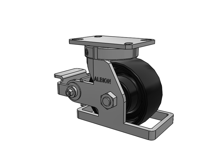 Roulette pivotante à plaque supérieure de la série 310 avec roue 6 x 3 peinte en noir FR - Roue à bande de roulement bombée en fonte ductile et frein à came en polyuréthane