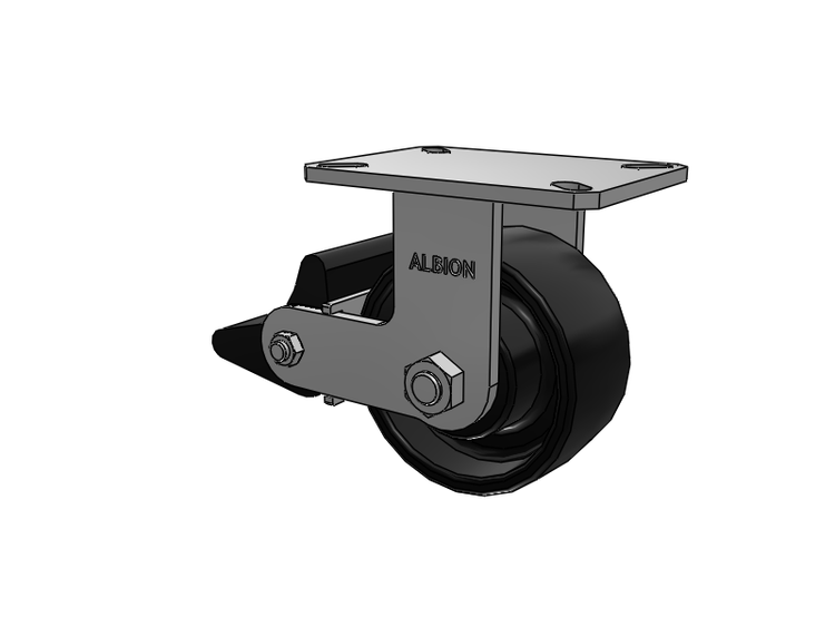 310 Series Top Plate Rigid Caster with 6 x 3 Black Paint FR - Ductile Iron Crowned Tread Wheel and Poly Lock Integrated Brake
