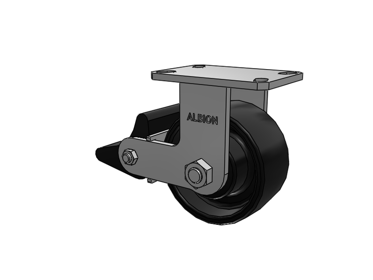 310 Series Top Plate Rigid Caster with 6 x 3 Black Paint FR - Ductile Iron Crowned Tread Wheel and Poly Lock Integrated Brake