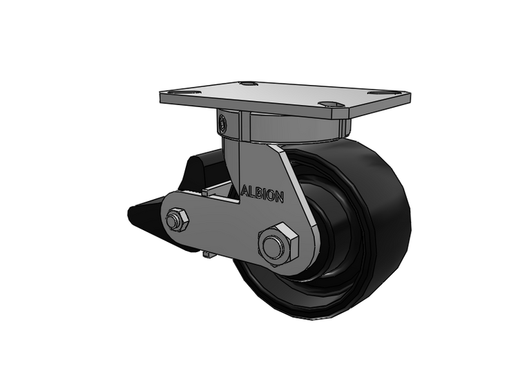 310 Series Top Plate Swivel Caster with 6 x 3 Black Paint FR - Ductile Iron Crowned Tread Wheel and Poly Lock Integrated Brake