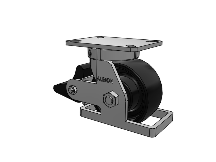 310 Series Top Plate Swivel Caster with 6 x 3 Black Paint FR - Ductile Iron Crowned Tread Wheel and Poly Lock Integrated Brake