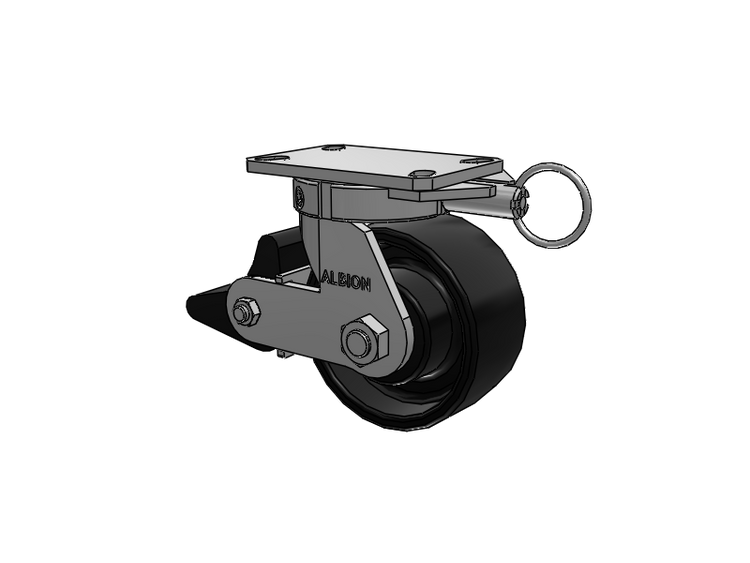 310 Series Top Plate Swivel Caster with 6 x 3 Black Paint FR - Ductile Iron Crowned Tread Wheel and Poly Lock Integrated Brake