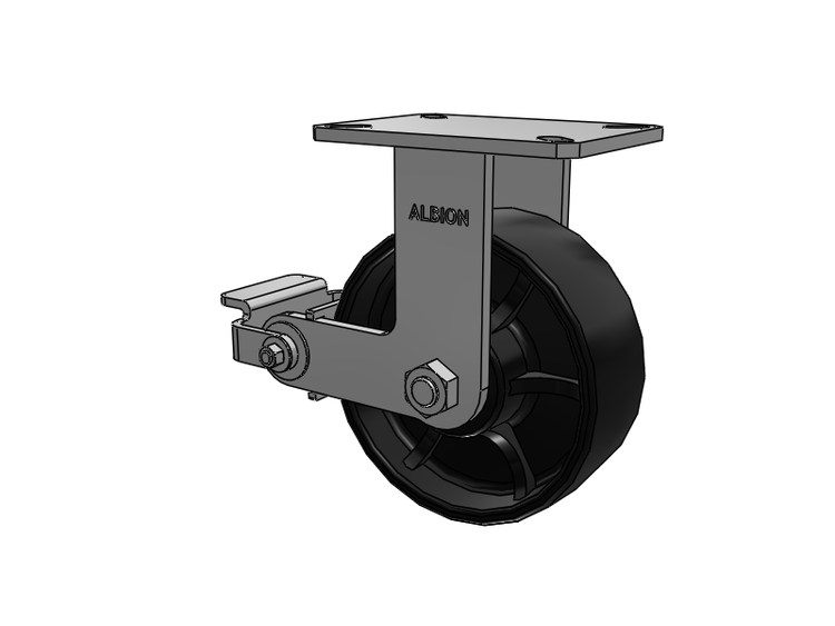 310 Series Top Plate Rigid Caster with 8 x 3 Black Paint FR - Ductile Iron Crowned Tread Wheel and Poly Cam Brake