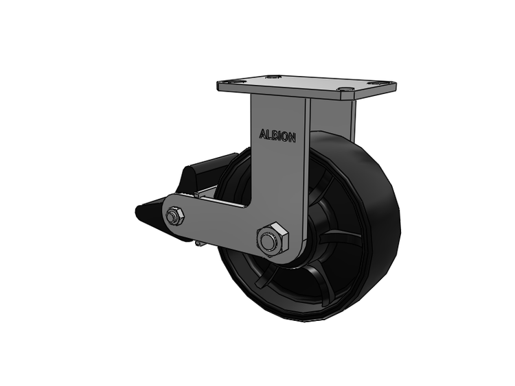 310 Series Top Plate Rigid Caster with 8 x 3 Black Paint FR - Ductile Iron Crowned Tread Wheel and Poly Lock Integrated Brake